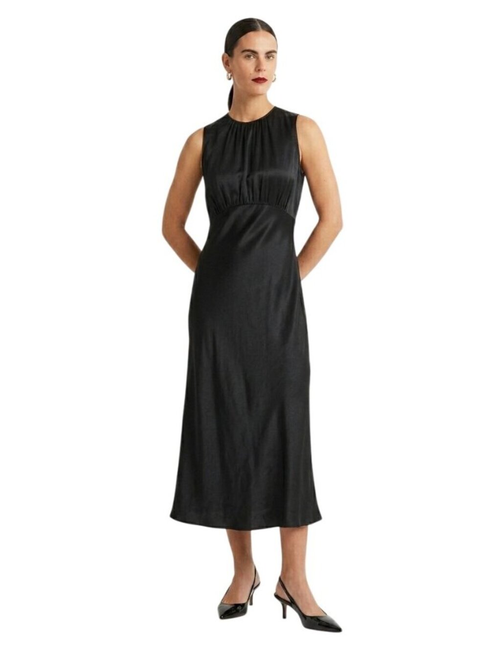Boden Bias Cut Satin Dress Black high Neck 10